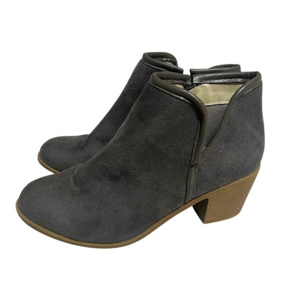 Womens Dark Gray Faux Suede Ankle Boots Chunky Heel Side Zipper Booties Size 7.5